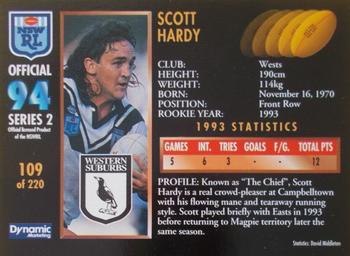1994 Dynamic Rugby League Series 2 #109 Scott Hardy Back